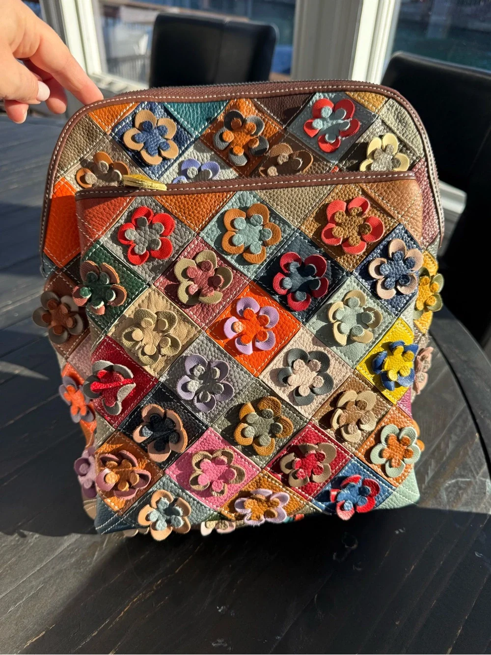 Multicolor Floral Appliqué Crossbody leather Bag - Women